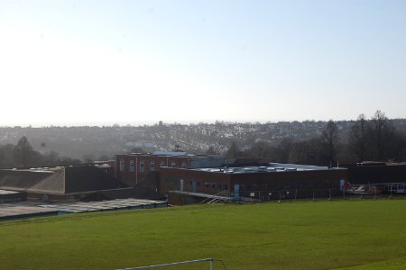 South-southwestward view across Varndean College from Surrenden Road, Brighton (February 2020)