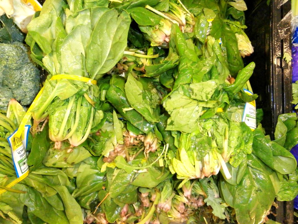 Spinach bunches in a stack