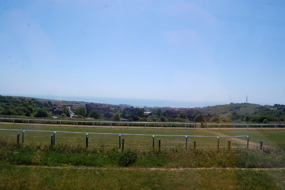 Southward view across Brighton Racecourse towards Whitehawk (May 2020)