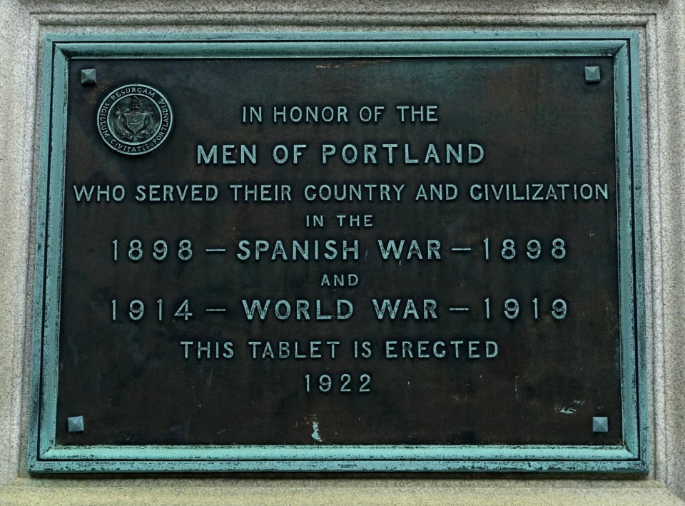 Spanish-American War and World War I Memorial plaque - Portland, Maine - DSC03877