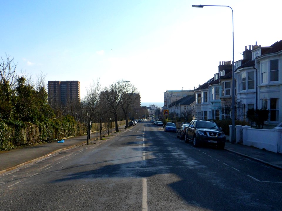 Southward view along Freshfield Road at junction with South Avenue, Brighton (April 2013)