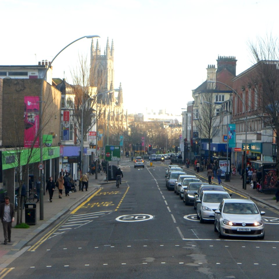 Southward view along London Road, Brighton (March 2014)