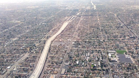 South-Los-Angeles-110-and-105-freeways-Aerial-view-from-north-August-2014 photo