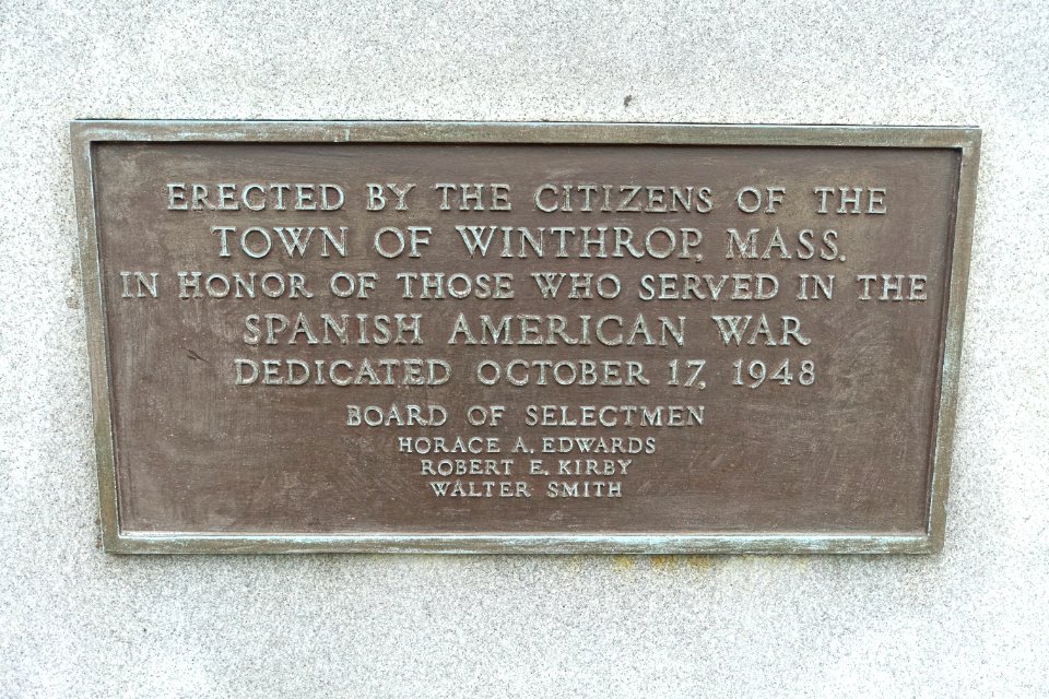 Spanish-American War Monument plaque - Winthrop, Massachusetts - DSC04329