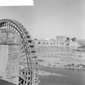 Spanje, Cordoba, Puente Romano (op voorgrond waterrad gebouwd door Arabieren), Bestanddeelnr 918-0101