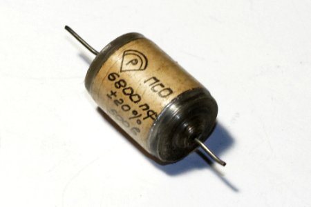 Soviet ПСО (polystyrene film, open) capacitor, 1956