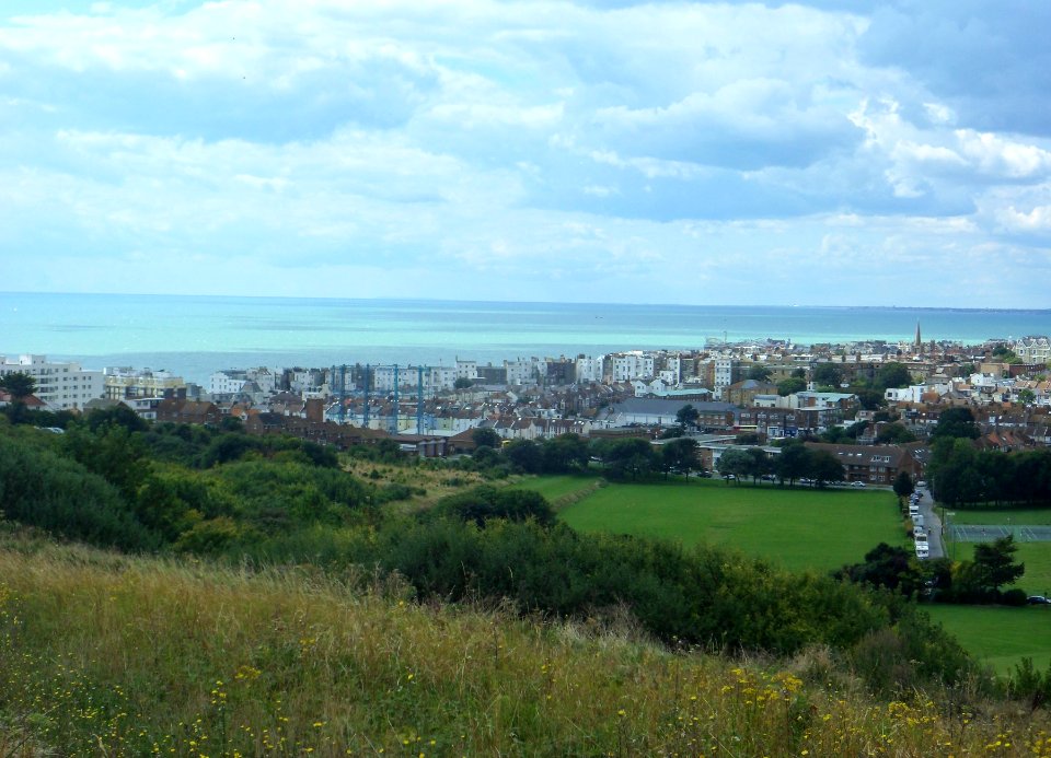 Southwestward view across Kemptown from Footpath above East Brighton Golf Course (August 2014) (2)