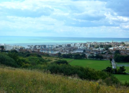 Southwestward view across Kemptown from Footpath above East Brighton Golf Course (August 2014) (2)