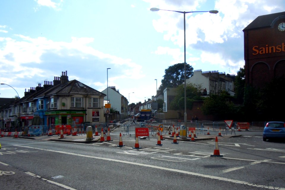 Southwestward view across Vogue Gyratory, Lewes Road, Brighton (August 2014)