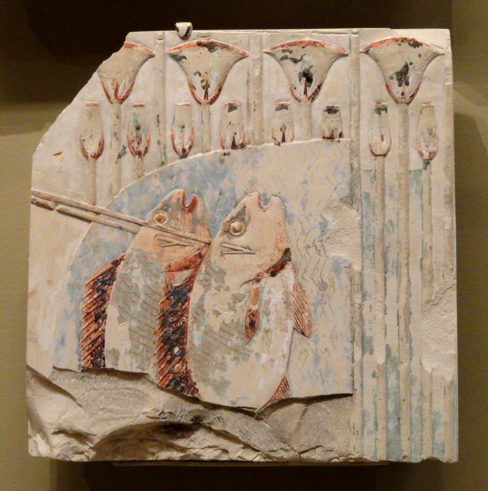 Spearing Fish, about 667-647 BC, Thebes, Late Period, late Dynasty 25 to early Dynasty 26, limestone - Cleveland Museum of Art - DSC08676