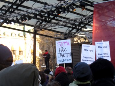 Speaker at demonstration against Swedish migration policy in Stockholm
