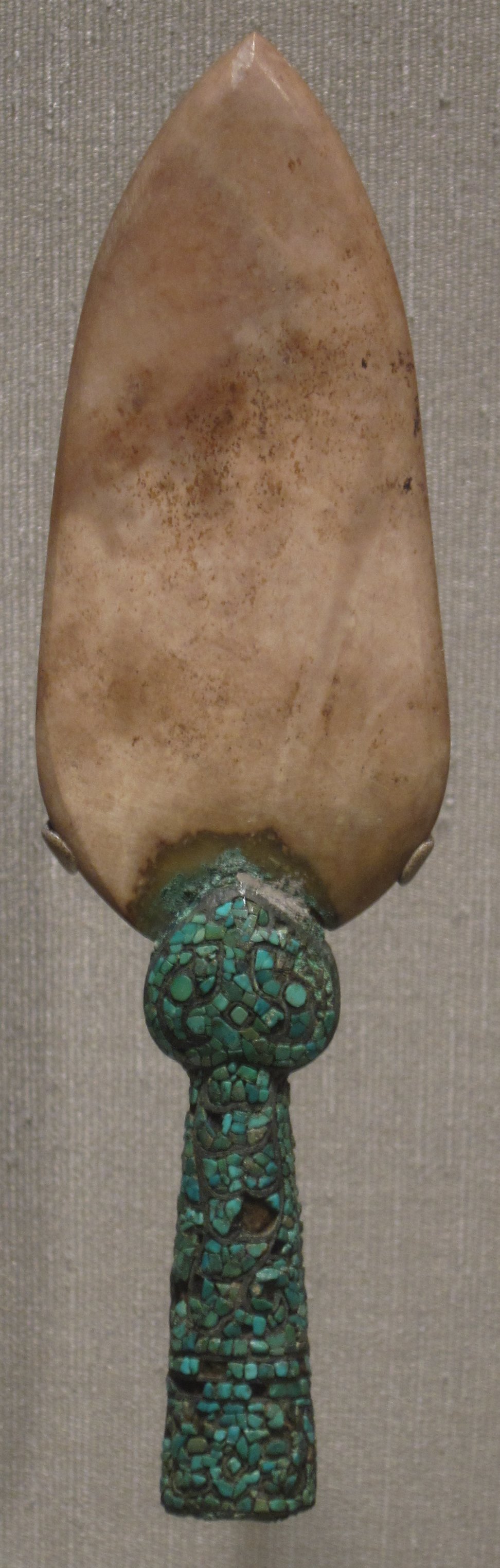Spearhead from China, Shang dynasty, bronze, nephrite, and turquoise, Honolulu Academy of Arts