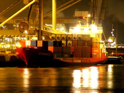 Spaarnedijk by night loading and unloading in the Amazone harbour Port of Rotterdam 11-Feb-2006