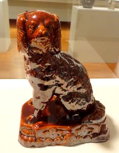 Spaniel, Rockingham Pottery, Bennington VT, 1850-1900, mold-cast stoneware with manganese mottled brown glaze - Krannert Art Museum, UIUC - DSC06649