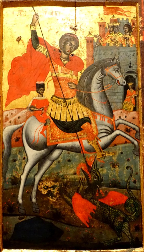 St. George and the Dragon, School of Epirus, Greek, c. 1750, gold leaf and tempera on wood - Krannert Art Museum, UIUC - DSC06343