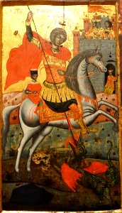 St. George and the Dragon, School of Epirus, Greek, c. 1750, gold leaf and tempera on wood - Krannert Art Museum, UIUC - DSC06343