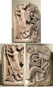 St. George Slaying the Dragon, 11th-12th centuries, France, Charente, limestone, HAA