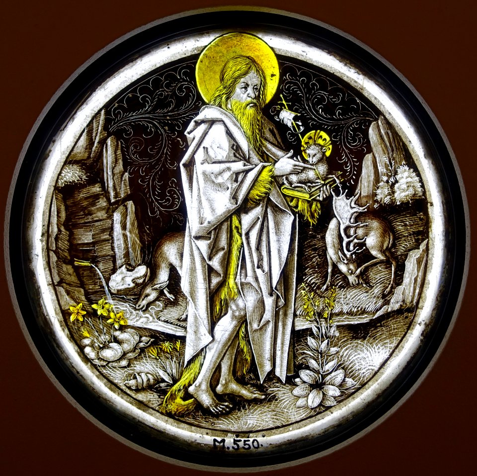 St. John the Baptist in a Landscape, Middle Rhine, c. 1480-1485, stained glass - Museum Schnütgen - Cologne, Germany - DSC09842