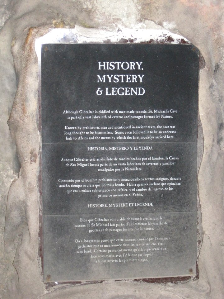 St. Michael's Cave, plaque, Gibraltar