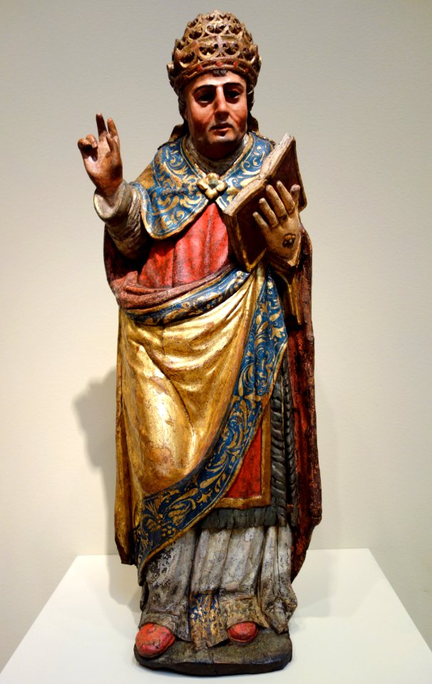 St. Gregory the Great, Spain, artist unknown, 1575-1600, polychromed and gilded wood with estofado - Chazen Museum of Art - DSC02011