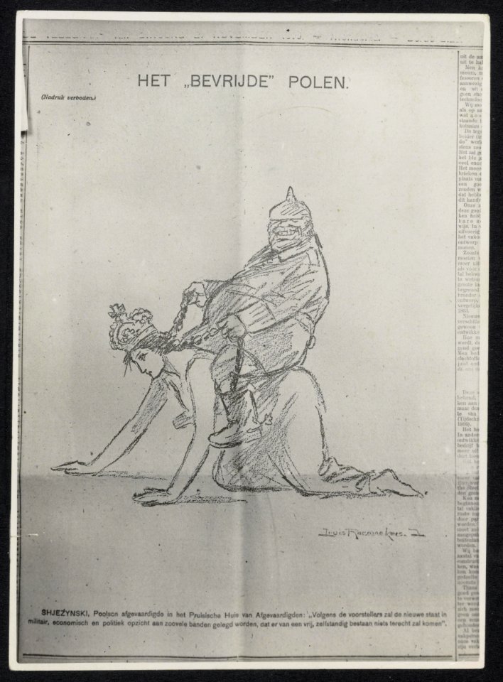 Spotprent Louis Raemaekers. HET BEVRIJDE POLEN. Shjezynski, Pools afgevaardigd, Bestanddeelnr 158-0509