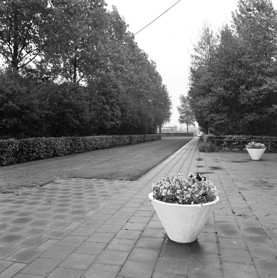 Sportveldencomplex, entree, bloembakken, Bestanddeelnr 168-0385