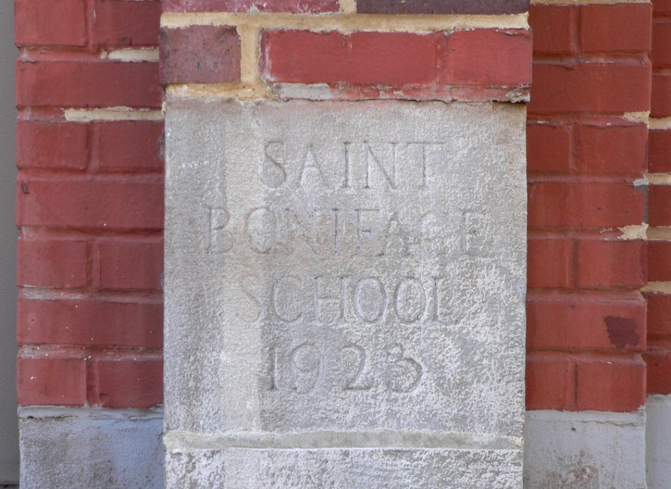 St. Boniface school (Sioux City) cornerstone