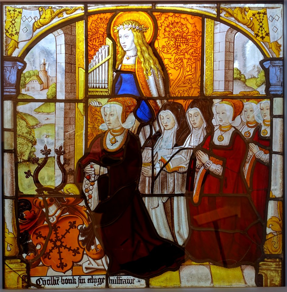 St. Cecilia with female donors, Cologne, 1525-1530, stained glass - Museum Schnütgen - Cologne, Germany - DSC09732