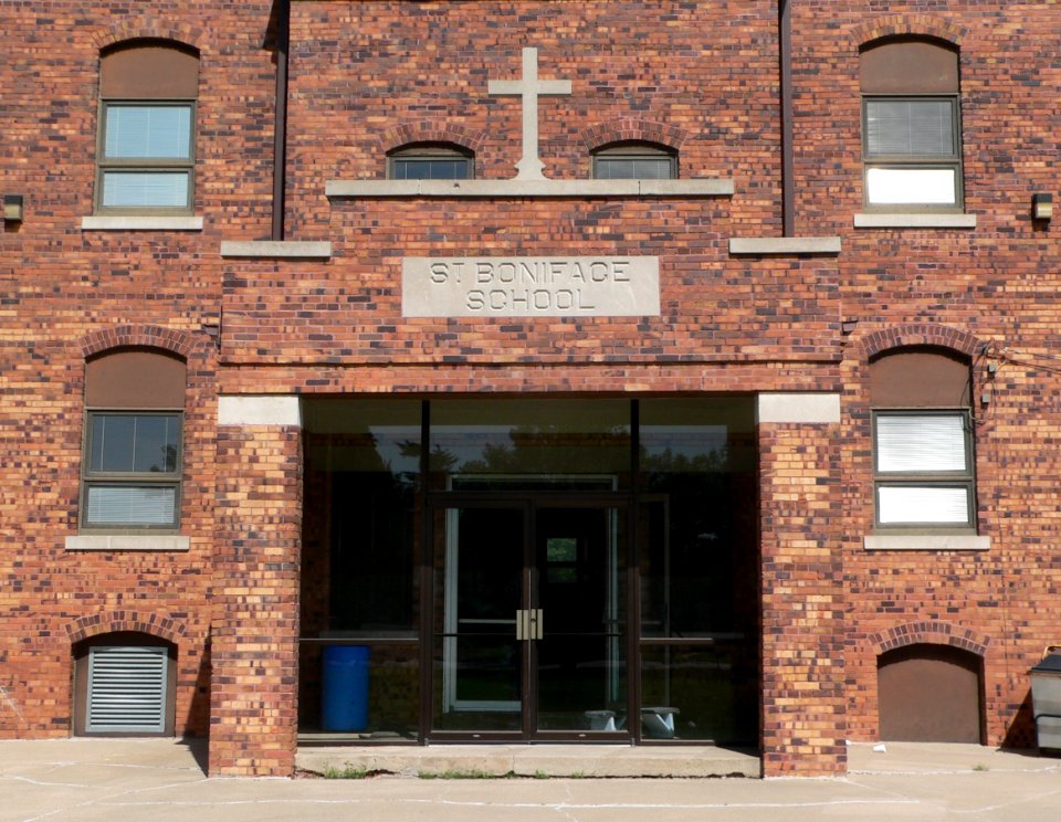 St. Boniface School (Elgin, Nebraska) W entrance 1