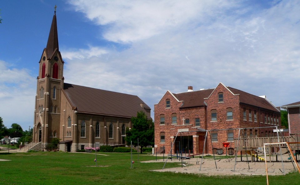 St. Boniface Church and School (Elgin, Nebraska) from SW 1