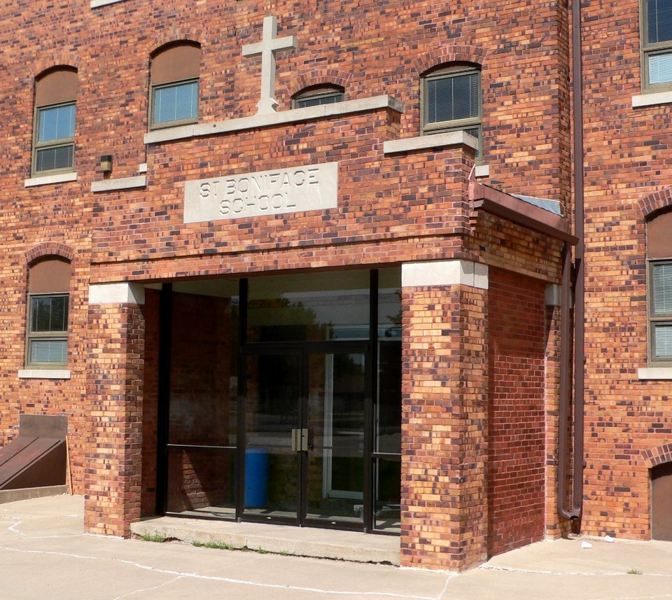 St. Boniface School (Elgin, Nebraska) W entrance 2