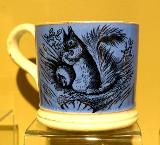 Squirrel mug for a child, Staffordshire, England, 1830-1860, glazed earthenware - Concord Museum - Concord, MA - DSC05746