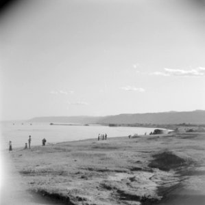 Strand met enkele mensen aan de rand van de Dode Zee, Bestanddeelnr 255-5626