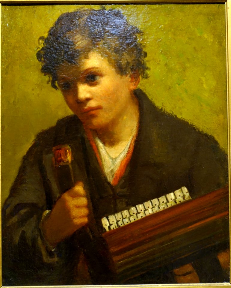 Street Musician (Boy with Accordion) by William Morris Hunt, c. 1870, oil on canvas - Bennington Museum - Bennington, VT - DSC09081