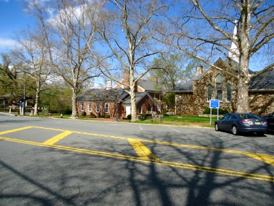 Street and church and car in Basking Ridge New Jersey photo