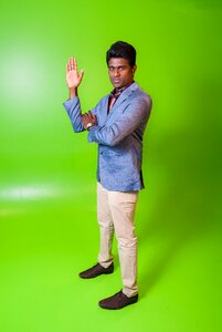 Main character hand up