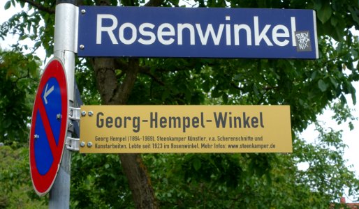 Straßenschild zu Georg Hempel im Rosenwinkel (Steenkampsiedlung)