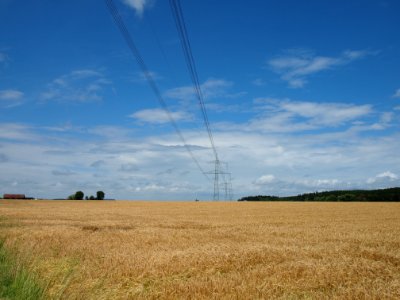Strommast mit Kornfeld und Wolken (03)