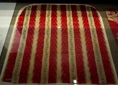 Striped floral dress silk, France, Neoclassical, 1780s, silk with satin and tabby stripes patterned in warp and weft floats - Royal Ontario Museum - DSC04331