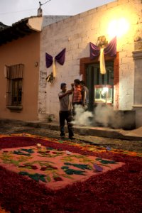 Streetcarpet for Semana Santa procession in Antigua, Guatemala