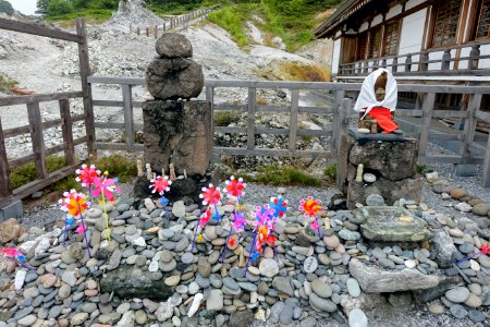 Stones and pinwheels - Bodaiji, Mount Osore - Mutsu, Aomori - DSC00417 photo