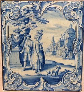 Stove tile with park scene, Hamburg, 1750-1775, faience, underglaze blue - Germanisches Nationalmuseum - Nuremberg, Germany - DSC02600