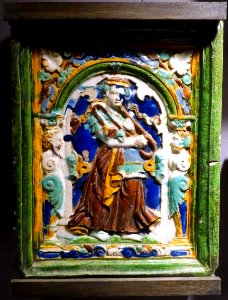 Stove tile, Switzerland, c. 1600, ceramic - Museum of Anthropology, University of British Columbia - DSC09191