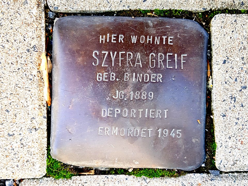 Stolperstein Greif Szyfra Pappenstr 3 Duisburg-Neudorf