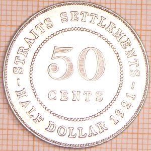 Straits Settlements Half Dollar 1921 - reverse