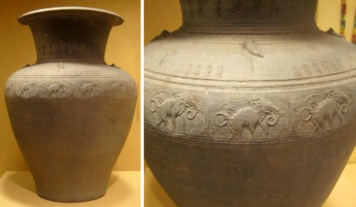 Storage jar with frieze of elephants from Thailand, Suphanburi, 14th-15th century, stoneware with stamped decoration, HAA