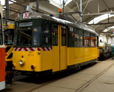 Straßenbahn Betriebsfahrzeug 201 011-7 im Betriebshof Waltherstraße