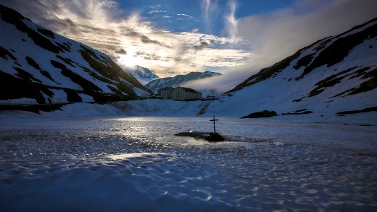 Sunset On Grand Saint Bernard In Front Crucifix (261556025)