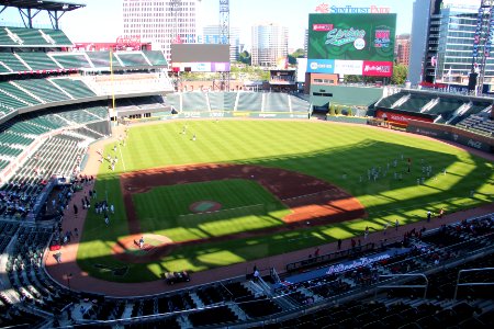 SunTrust Park viewed from upper decks behind home plate, May 2017