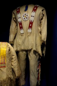 Suite owned by Willie Scraping White, Kainai, mid 1900s, elk hide, glass beads, weasel pelts - Glenbow Museum - DSC01034